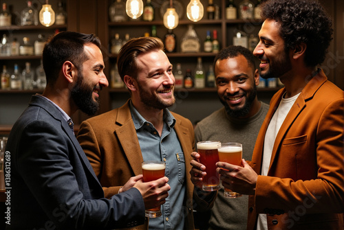 Group of Friends Enjoying Drinks and Socializing at a Bar