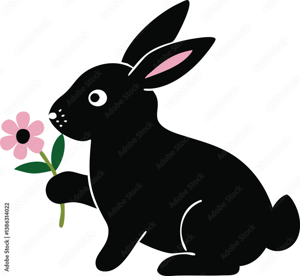 Obraz premium A rabbit with flower vector illustration