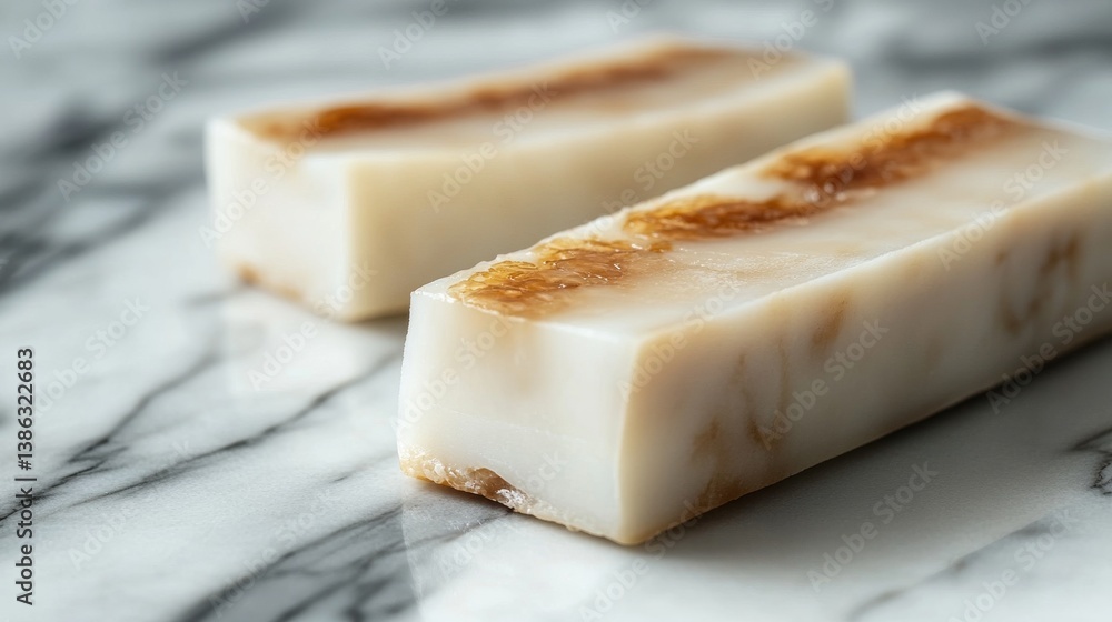 Yokan Jelly Slice on Clean Marble Surface in Bright Light