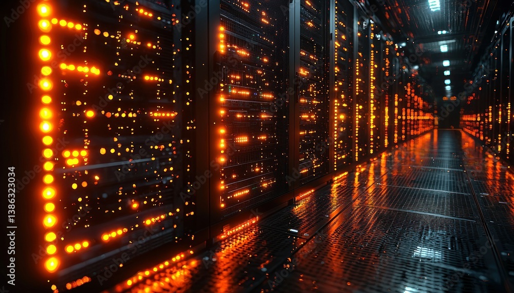 Illuminated Server Room: A Glimpse into the Digital Core