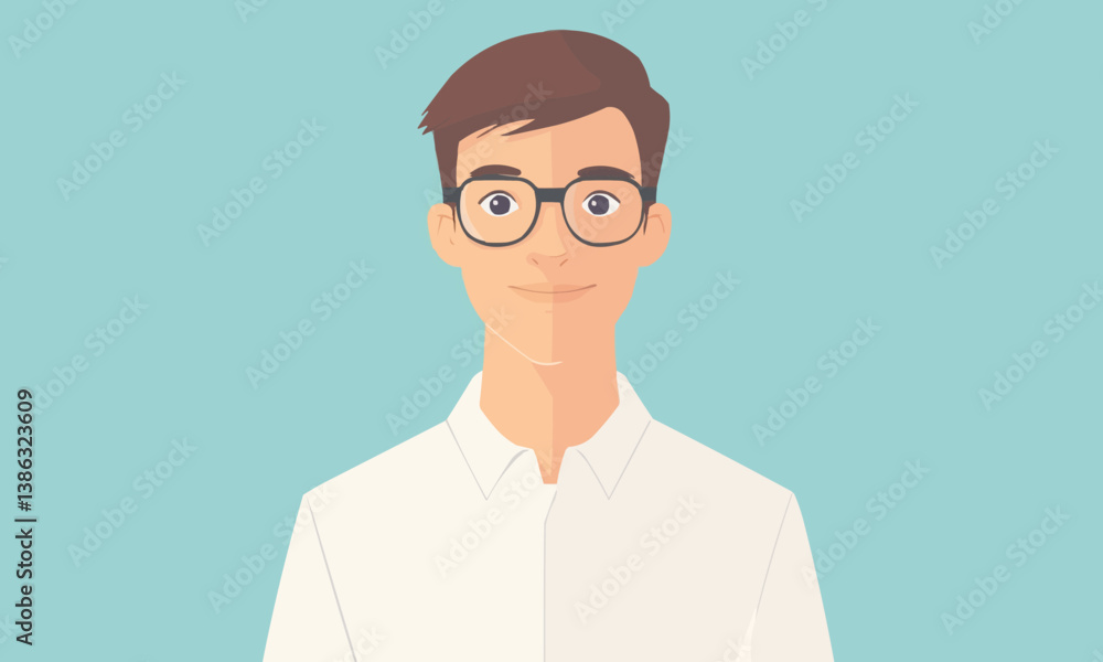 Illustration of a person with glasses, wearing a white shirt. Illustration of a person with glasses, wearing a white shirt.