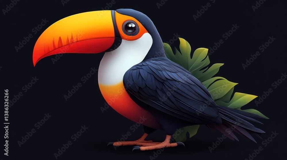 Fototapeta premium Vibrant Toucan with Colorful Beak and Feathers Set Against a Dark Background
