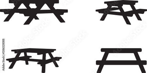 Black Picnic Table Silhouette Design Isolated on White | Minimalist Vector Logo