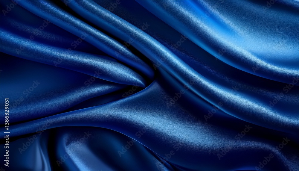 Fototapeta premium Navy blue silk satin. Dark elegant luxury abstract background with space for design. Shiny smooth fabric. Soft folds. Drapery. Color gradient. Lines. Wavy pattern. Christmas, birthday, romance.