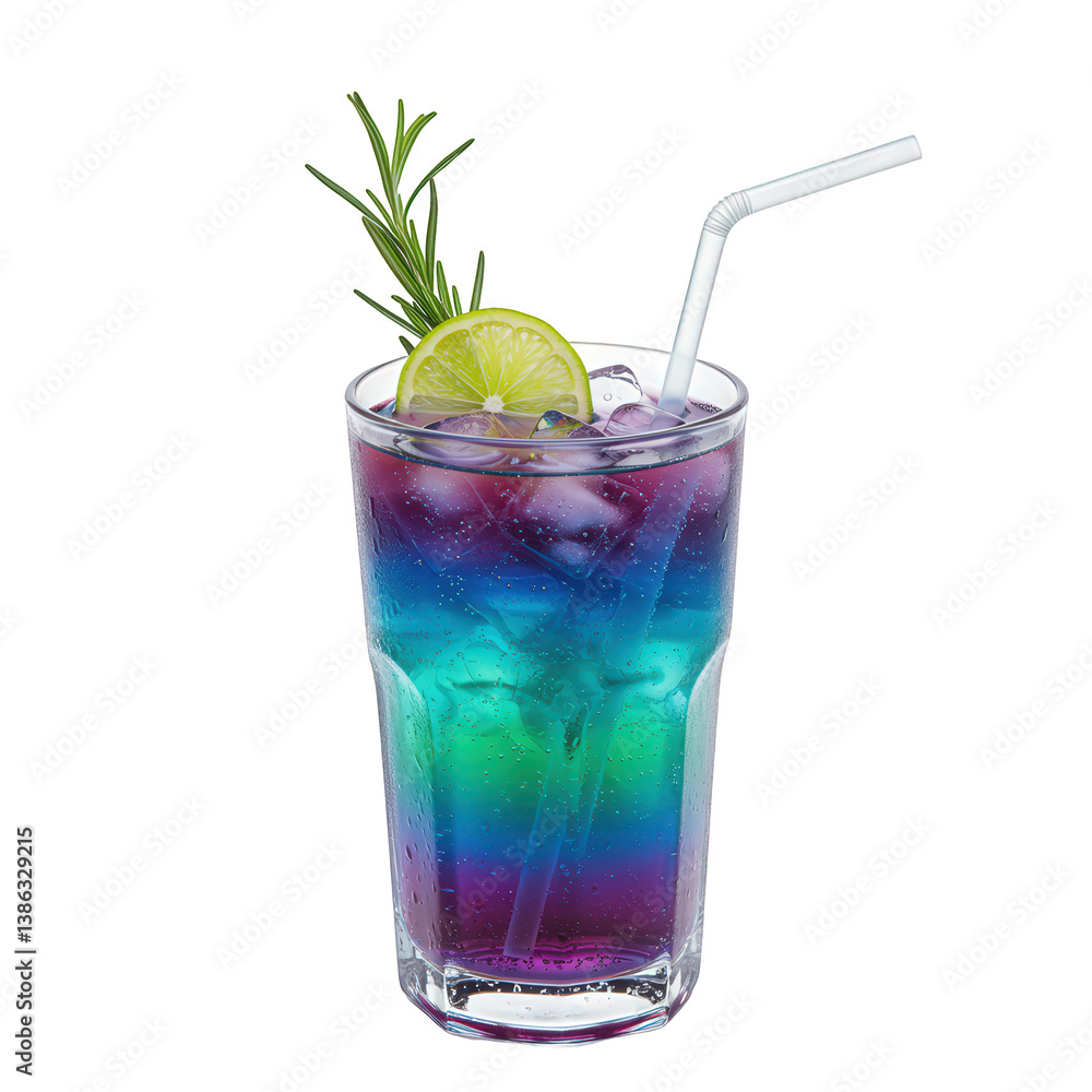 Refreshing layered blue cocktail with lime and rosemary. Refreshing layered blue cocktail with lime and rosemary.