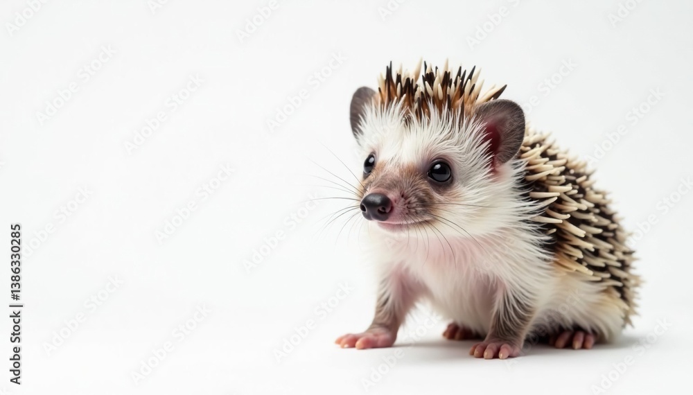 Tiny hedgehog posed against pure white background, burrower, wildlife Tiny hedgehog posed against pure white background, burrower, wildlife