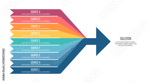 Business infographic template. Arrow chart with nine options, steps. Vector chart.