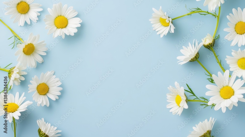 Obraz premium White daisies on light blue background with yellow centers