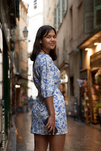 Obraz na płótnie Beautiful young mixed race woman in the old town of Nice, France w salonie