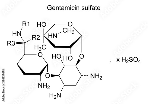 Chemical structure of gentamicin sulfate, drug substance