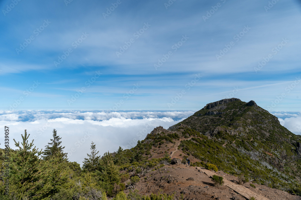 Fototapeta premium Serene View of Misty Mountains and Lush Green Valley