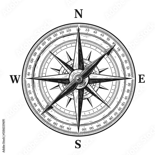 Navigational Guide: An elegantly illustrated compass rose, its needle poised to guide, is an embodiment of direction and discovery. It evokes the spirit of exploration.