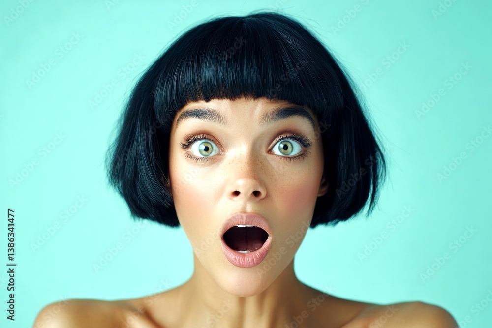 Pretty very astounded mixed-race girl - for ads, banner and digital marketing use. Commercial marketing visual idea. Short hairdo - straight hair. Advertising trend photo. Short hair beauty. Pretty very astounded mixed-race girl - for ads, banner and digital marketing use. Commercial marketing visual idea. Short hairdo - straight hair. Advertising trend photo. Short hair beauty.