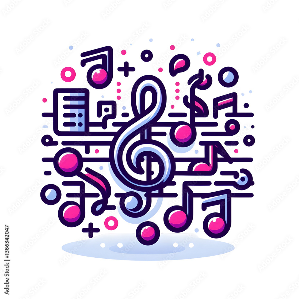 Vector music poster or notes staff icon isolated on white background Vector music poster or notes staff icon isolated on white background