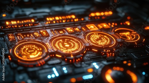 Wallpaper Mural Futuristic Technology Interface: Glowing Orange Digital Dashboard Torontodigital.ca