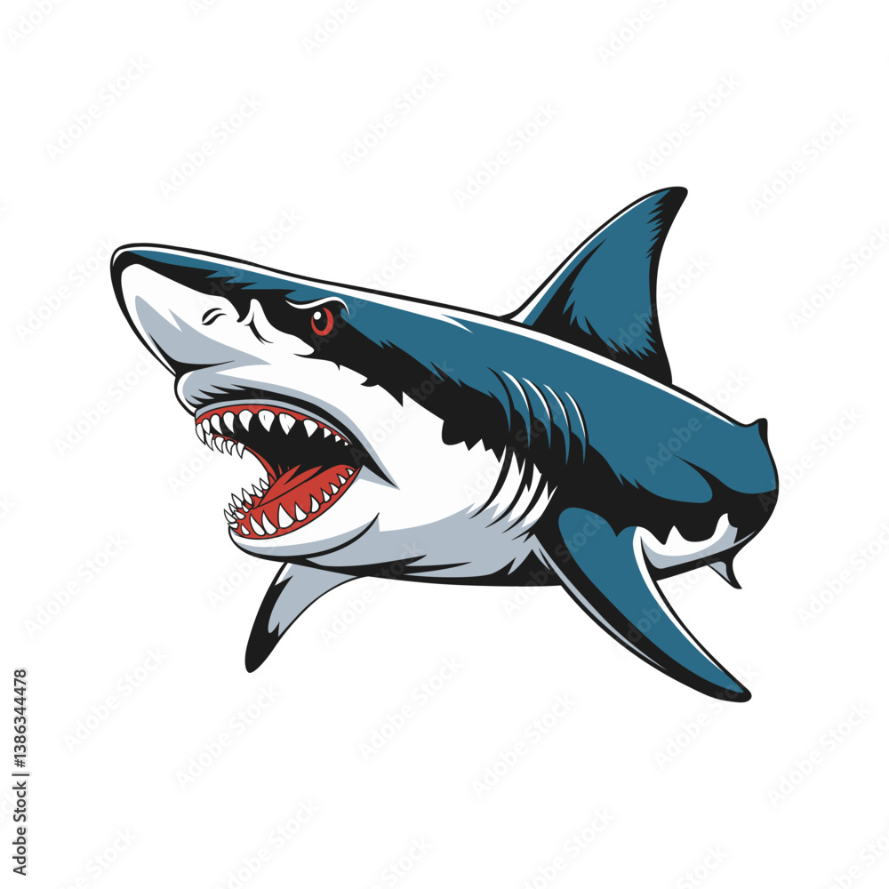 Fototapeta premium Shark with its mouth open, showcasing sharp teeth and an aggressive expression