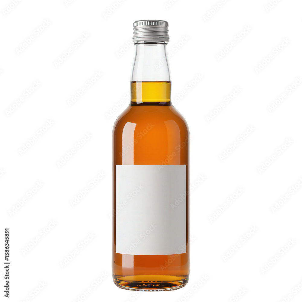 Amber glass bottle with blank label and silver cap. Amber glass bottle with blank label and silver cap.