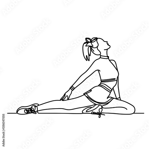 Cheerleader performing a stretch in a minimalist line art style  