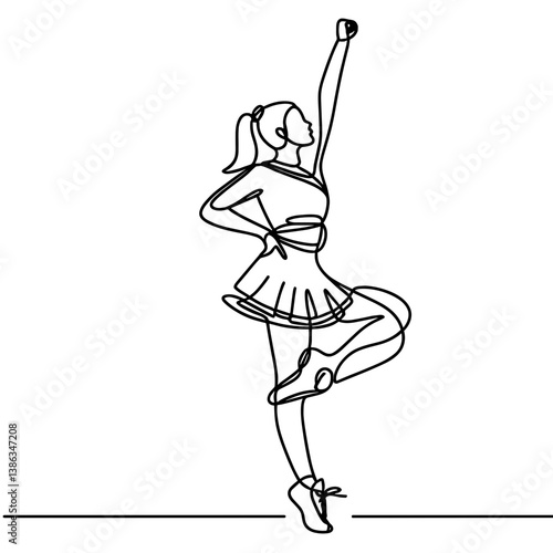Cheerleader performing a pose in line art style  
