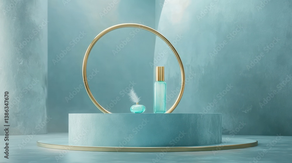 Teal product display, abstract background, cosmetic presentation Teal product display, abstract background, cosmetic presentation