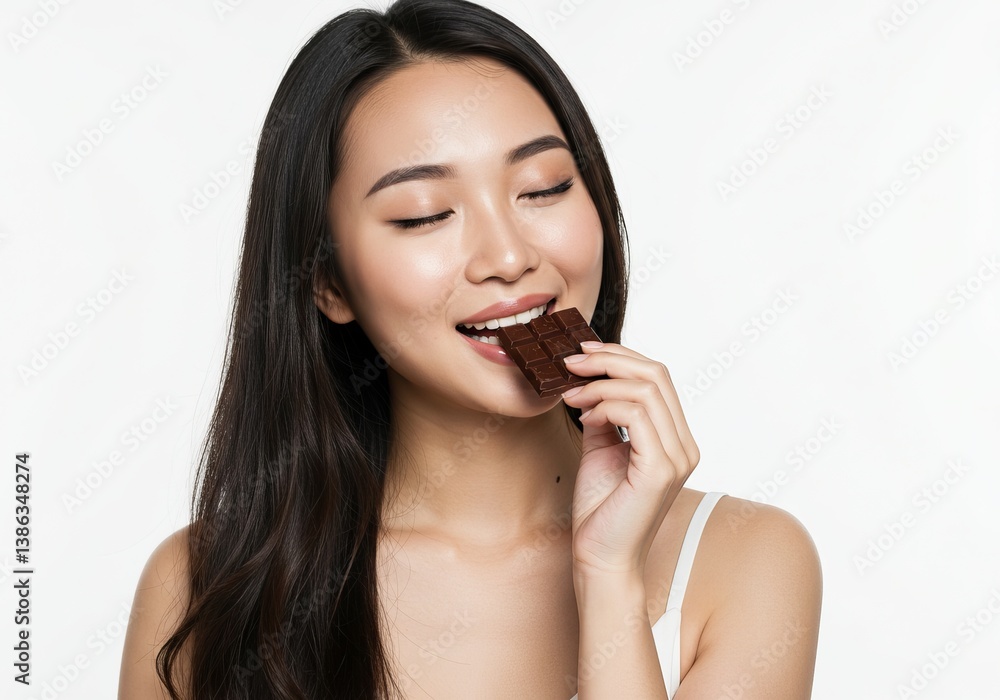 Indulge in the Richness A Woman Savoring Dark Chocolate Indulge in the Richness A Woman Savoring Dark Chocolate