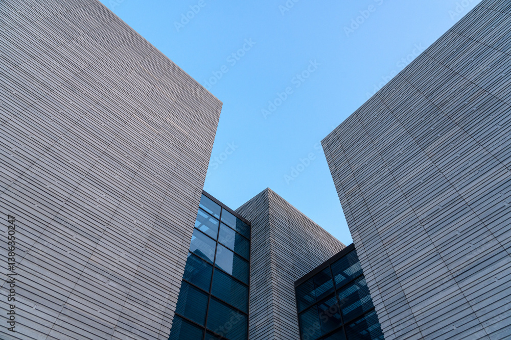 Stunning Modern Architecture with Clear Blue Sky and Geometric Lines Stunning Modern Architecture with Clear Blue Sky and Geometric Lines