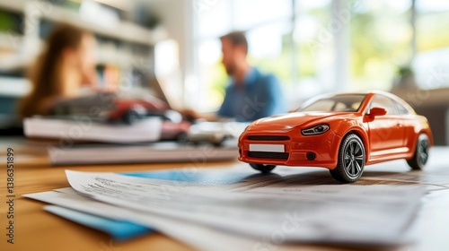 Family reviewing car loan documents