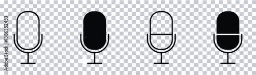 Microphone Icon Set - Collection of Different Microphone Types in Flat Vector Style for Podcast, Streaming, and Recording. 