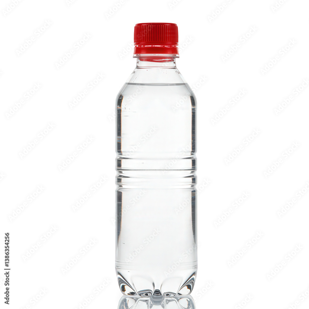 Refreshing Water in a Clear Plastic Bottle with a Bright Red Cap. Refreshing Water in a Clear Plastic Bottle with a Bright Red Cap.