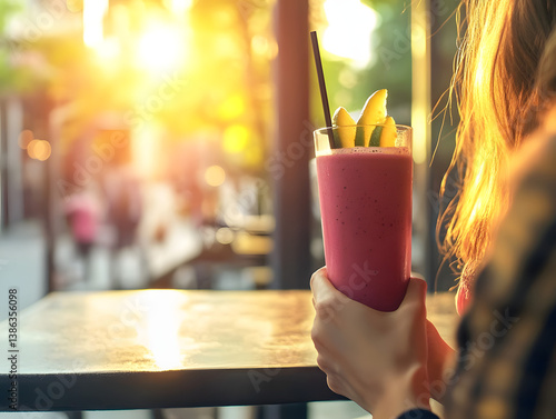  Person enjoying healthy smoothie at juice bar