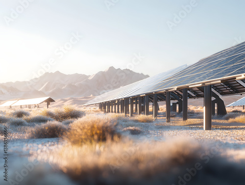 Solar panel field under clear sky