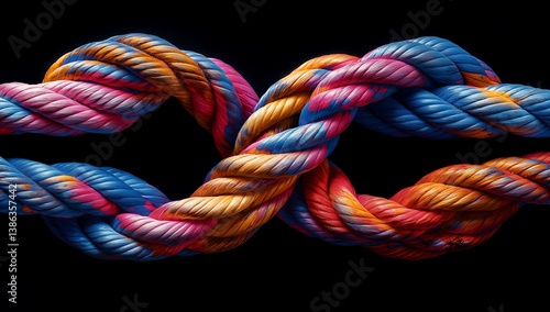 Intricate Knot of Colorful Twisted Ropes Abstract Art Photography