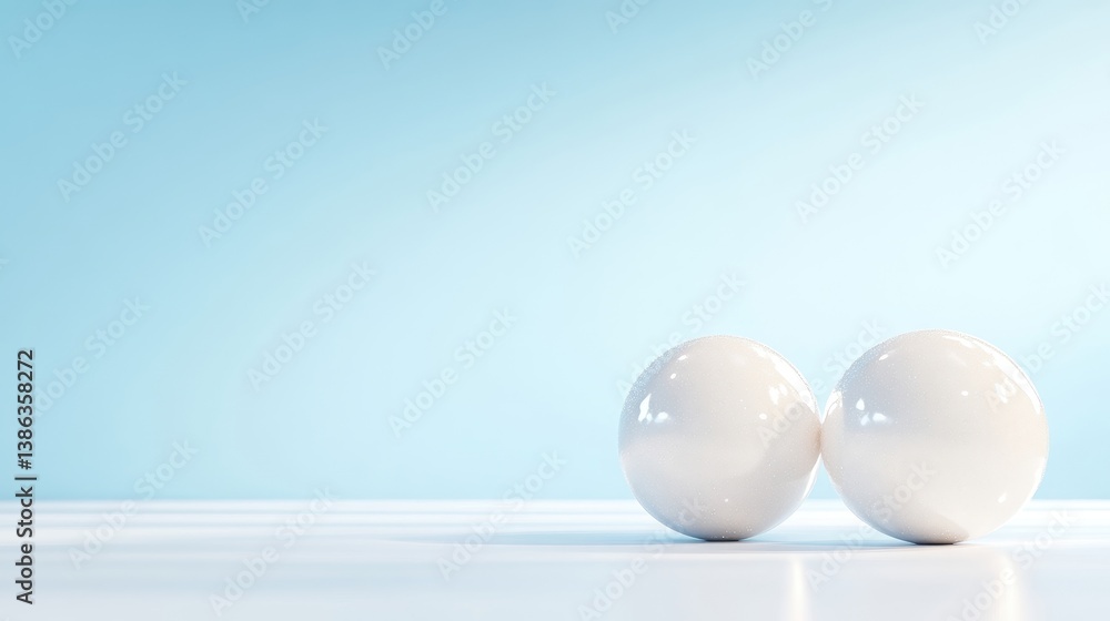 Two smooth, white spheres on a light blue background Two smooth, white spheres on a light blue background