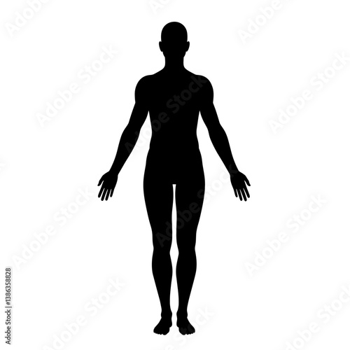 Human Silhouette in Shadow: A stark silhouette of a human stands, arms outstretched, embodying anonymity and a focus on form.