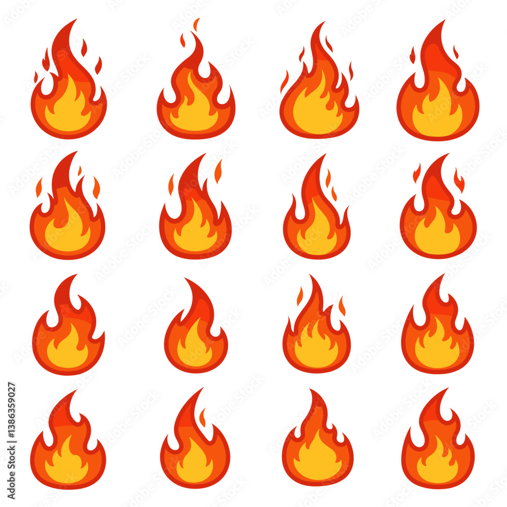 Burning with Intensity: A dynamic display of sixteen individual flames, each flickering with unique character, painted in fiery hues of red and orange.