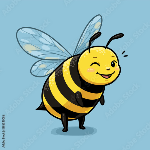 Winking Bee: A cheerful bee, winking with one eye, showcasing its adorable essence. Capturing the cheerful presence of this fuzzy, striped insect in a captivating cartoon style.