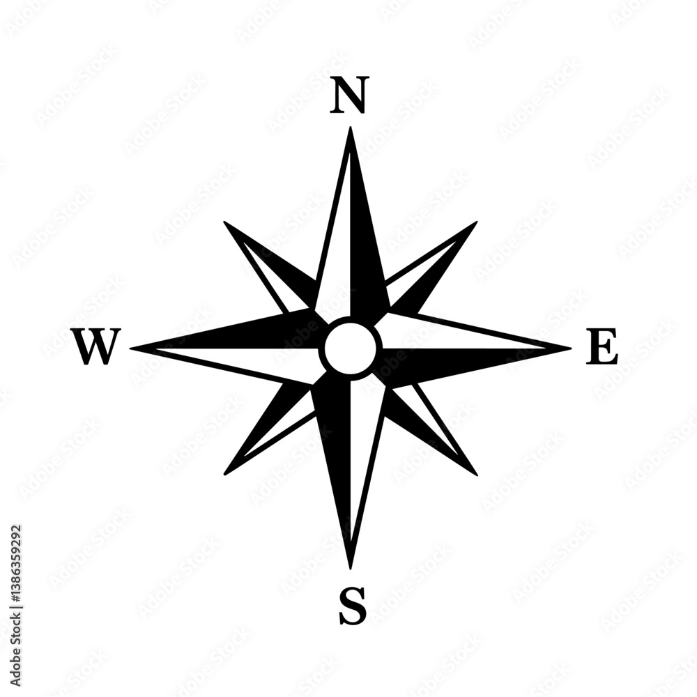 Navigational Compass Rose: A graphic compass rose indicates cardinal directions, serving as a timeless symbol for navigation, direction, and exploration. Navigational Compass Rose: A graphic compass rose indicates cardinal directions, serving as a timeless symbol for navigation, direction, and exploration.