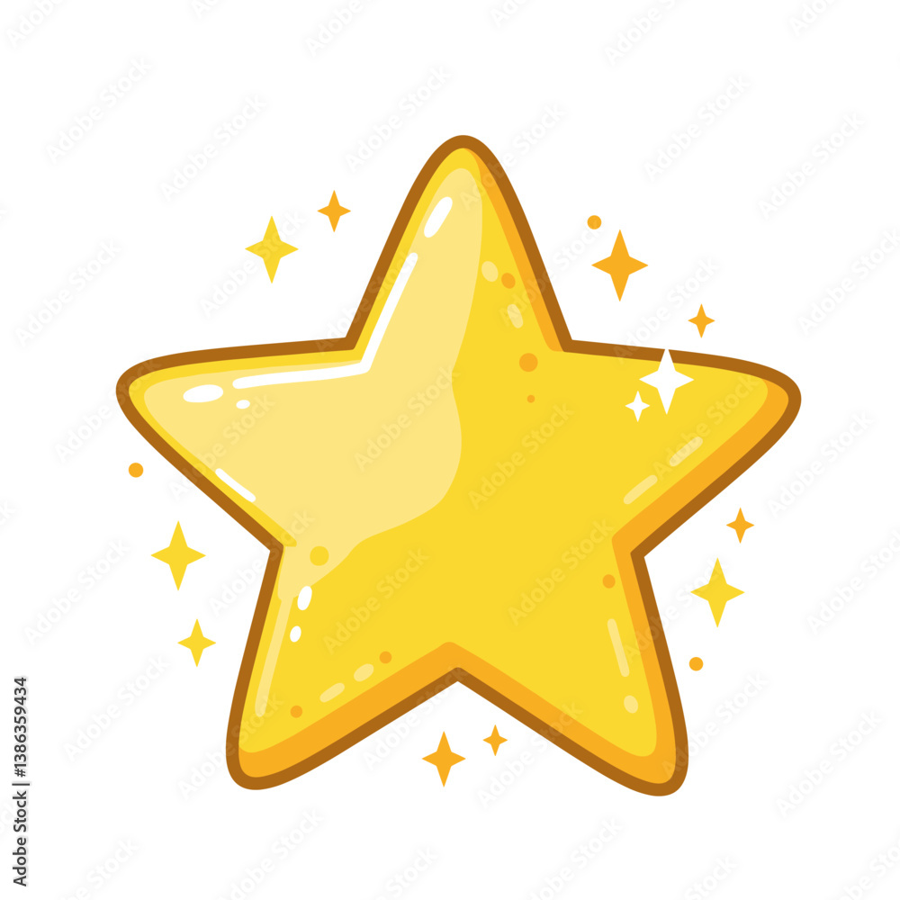 Fototapeta premium Radiant Star: An illustrated image of a shining star radiates with a bright, golden glow and accompanying sparkles, perfect for conveying concepts of achievement and excellence.