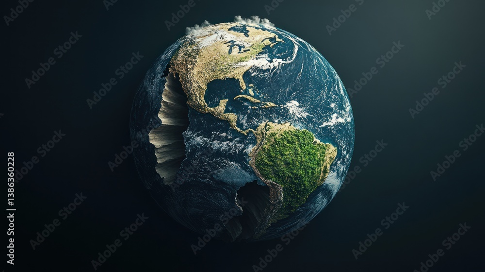 Fototapeta premium Cracked Earth, Space, Climate Change, Global Warning, Environmental, Disaster, Planet, Dark Background, 3D Render, Conservation