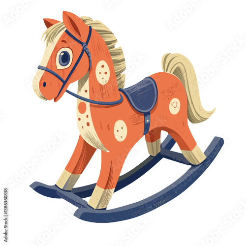 Vintage Wooden Rocking Horse Toy with Saddle and Painted Details for Nursery Decor, Childhood Themes, and Toy Design Projects