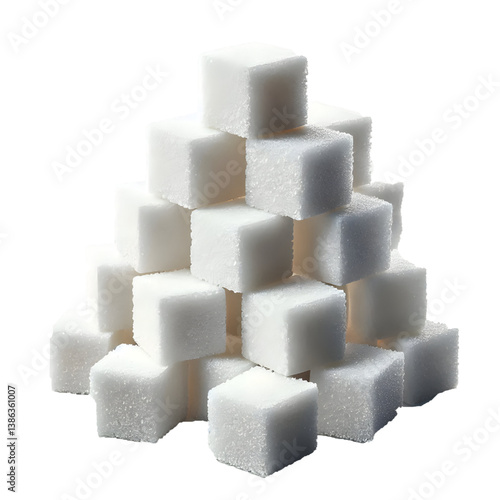 Stacked sugar cubes isolated on white background