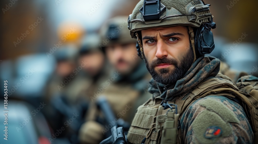 Soldier in Tactical Gear Leading a Squad Military Uniform Combat Readiness Armed Forces Bat Soldier in Tactical Gear Leading a Squad Military Uniform Combat Readiness Armed Forces Bat