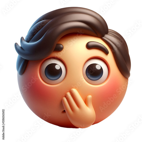 Hushed or surprised face three-dimensional emoji isolated on white background
