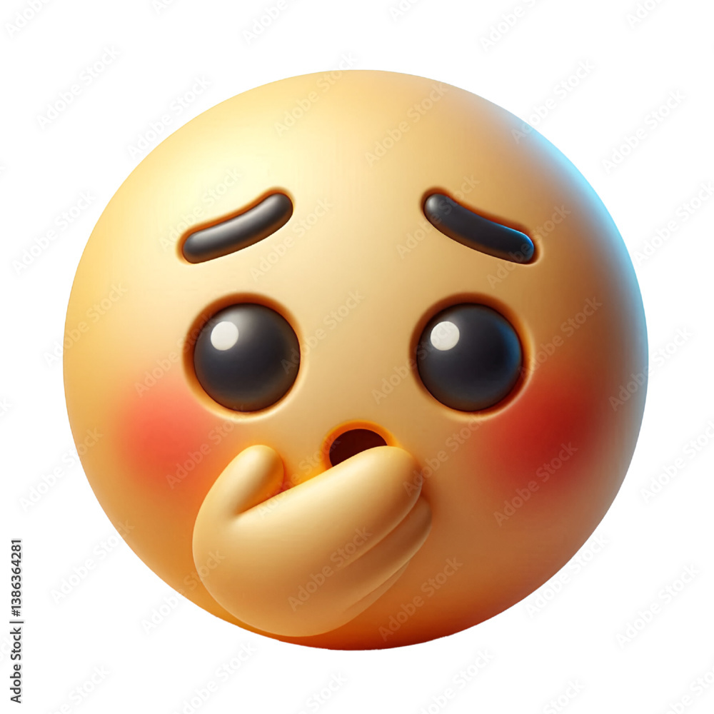 Hushed or surprised face three-dimensional emoji isolated on white background Hushed or surprised face three-dimensional emoji isolated on white background