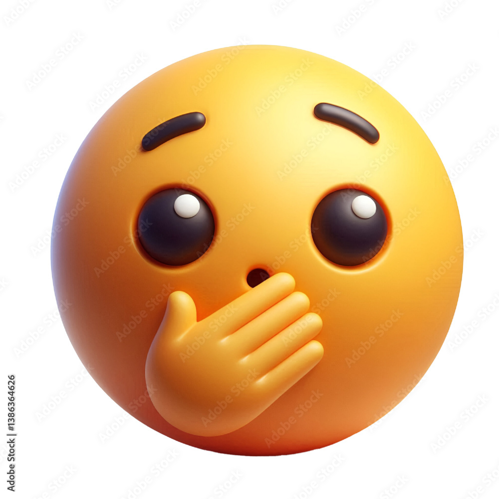 Hushed or surprised face three-dimensional emoji isolated on white background Hushed or surprised face three-dimensional emoji isolated on white background