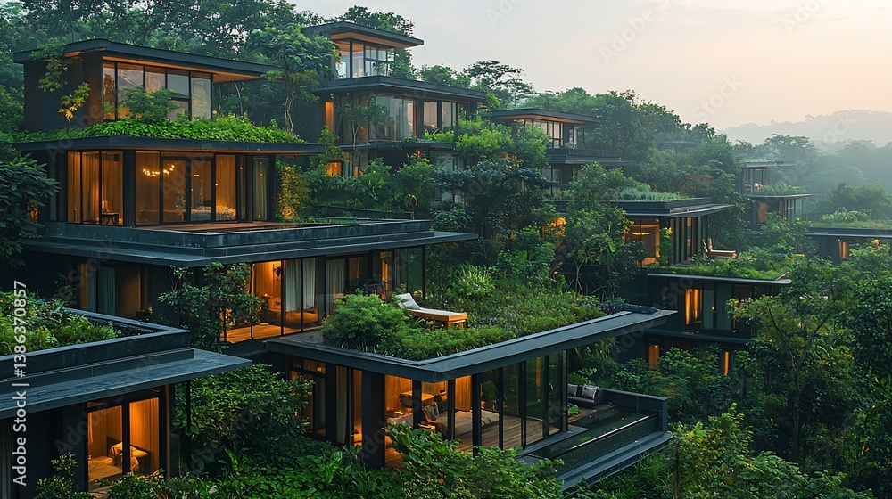Eco-friendly luxury resort nestled in forest Eco-friendly luxury resort nestled in forest