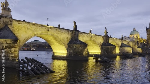 Evening Panorama of Prague and the Vltava River with a View of Charles Bridge and Hradčany