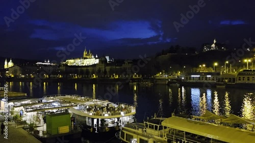 Evening Panorama of Prague and the Vltava River with a View of Charles Bridge and Hradčany