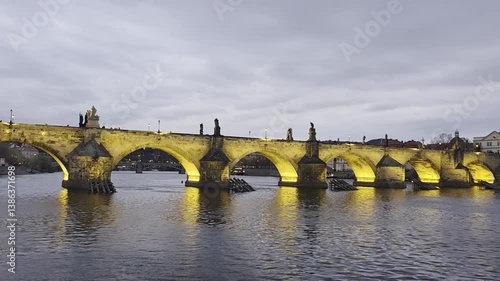Evening Panorama of Prague and the Vltava River with a View of Charles Bridge and Hradčany