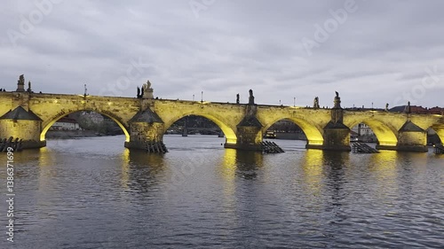 Evening Panorama of Prague and the Vltava River with a View of Charles Bridge and Hradčany